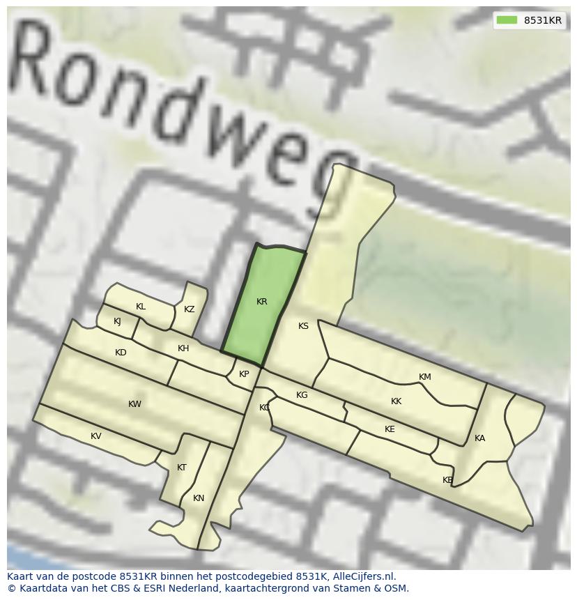 Afbeelding van het postcodegebied 8531 KR op de kaart.