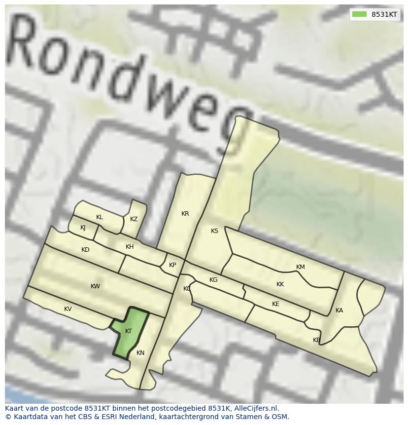 Afbeelding van het postcodegebied 8531 KT op de kaart.