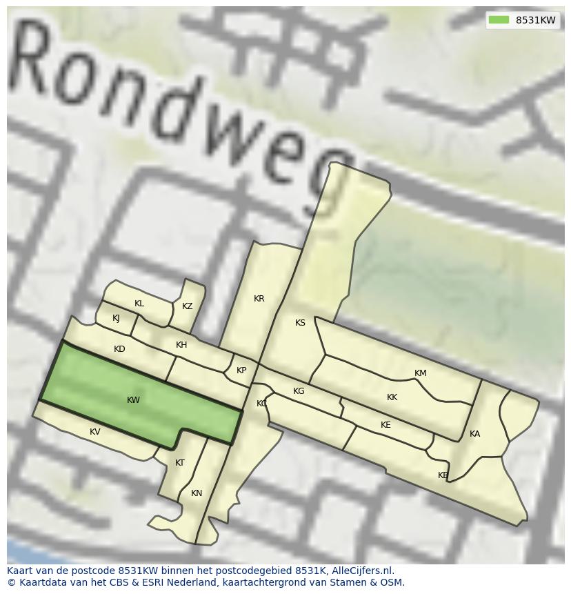 Afbeelding van het postcodegebied 8531 KW op de kaart.