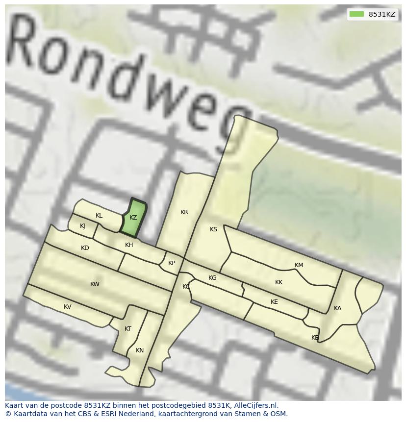 Afbeelding van het postcodegebied 8531 KZ op de kaart.