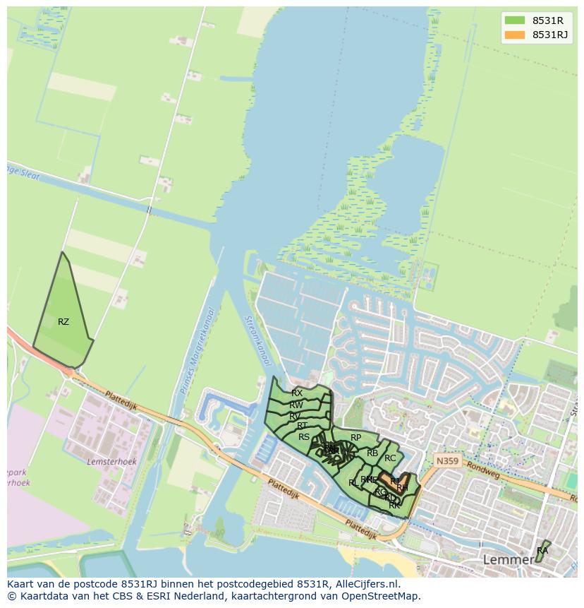 Afbeelding van het postcodegebied 8531 RJ op de kaart.