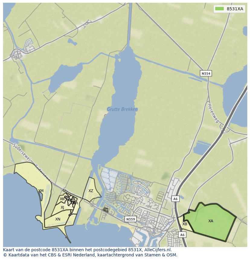 Afbeelding van het postcodegebied 8531 XA op de kaart.