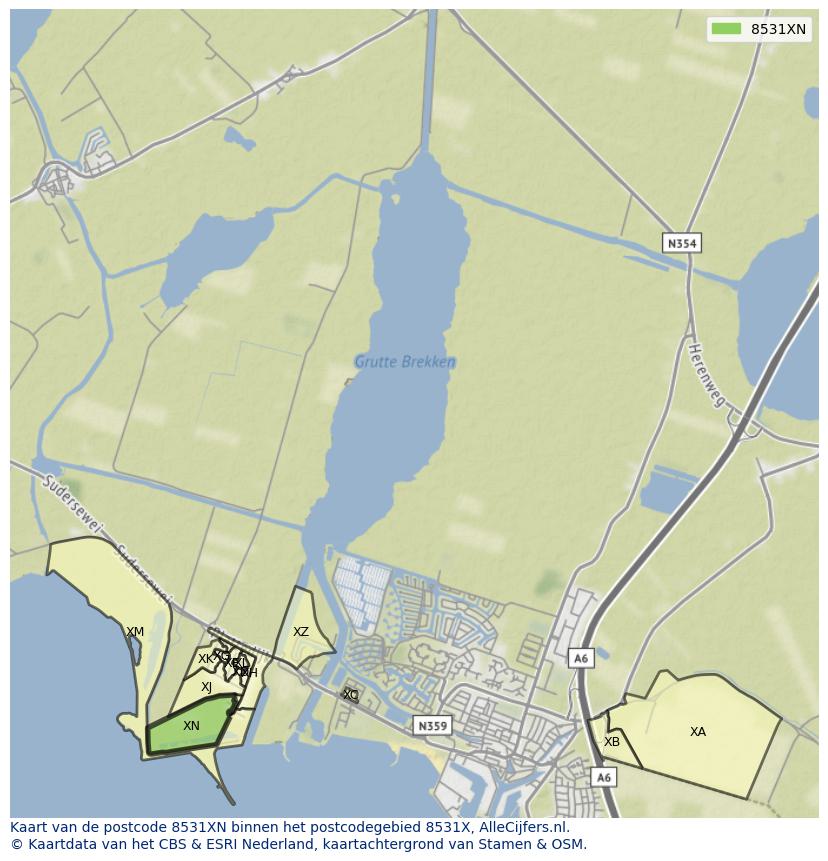 Afbeelding van het postcodegebied 8531 XN op de kaart.
