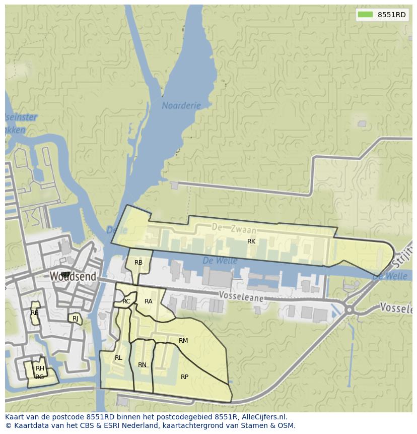 Afbeelding van het postcodegebied 8551 RD op de kaart.