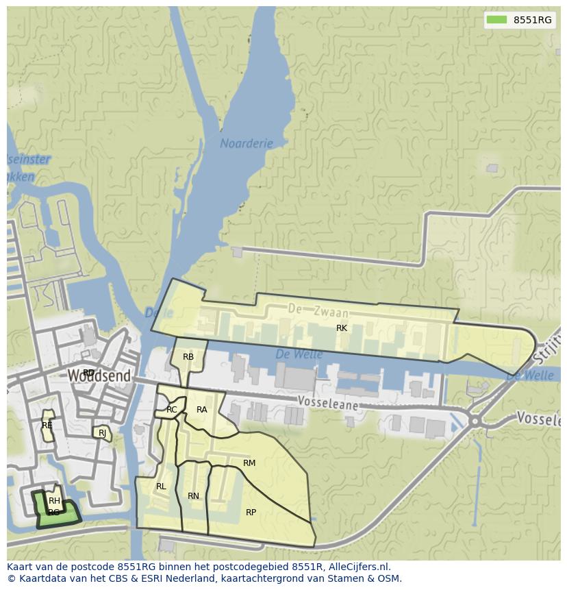 Afbeelding van het postcodegebied 8551 RG op de kaart.