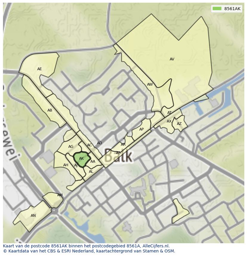 Afbeelding van het postcodegebied 8561 AK op de kaart.