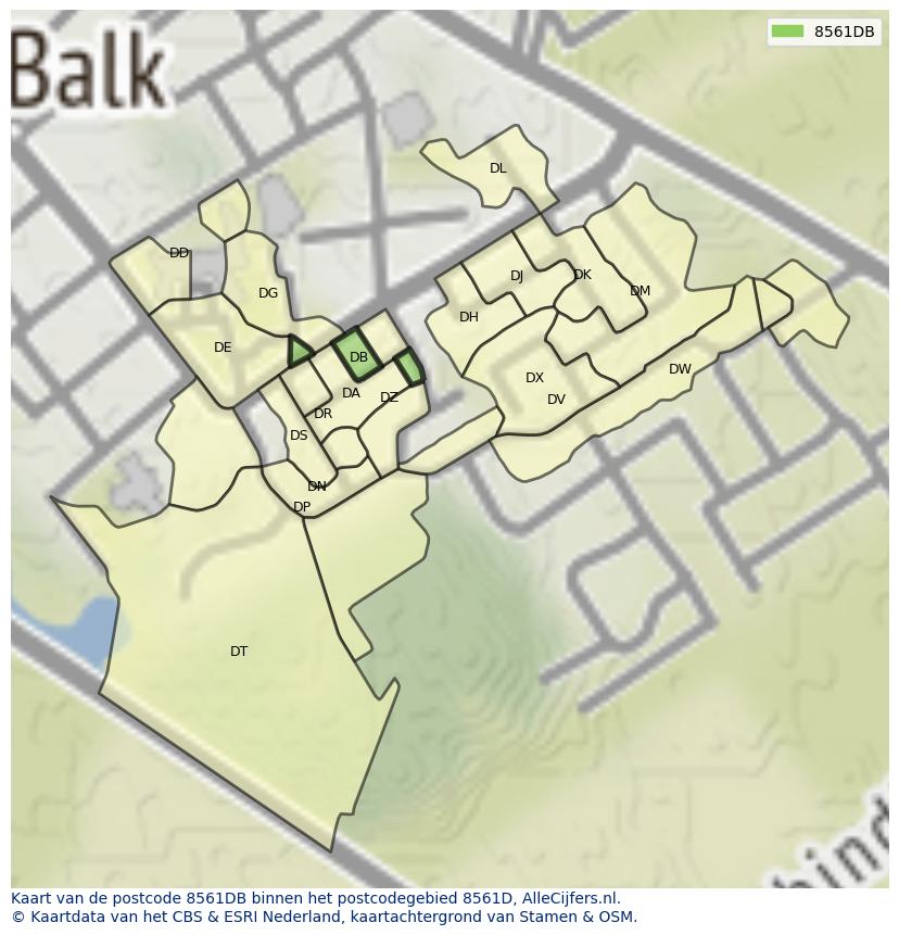 Afbeelding van het postcodegebied 8561 DB op de kaart.
