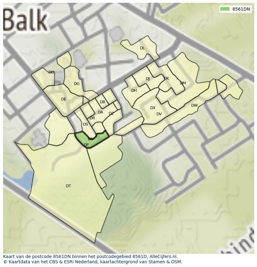 Afbeelding van het postcodegebied 8561 DN op de kaart.
