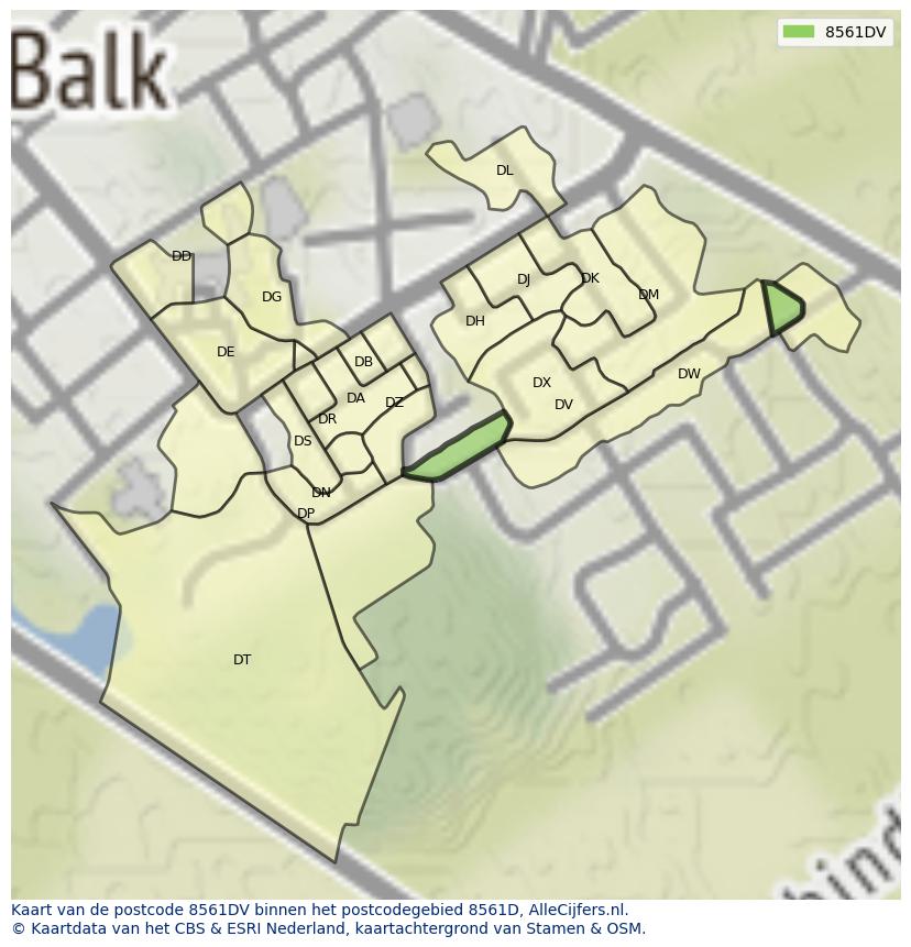 Afbeelding van het postcodegebied 8561 DV op de kaart.