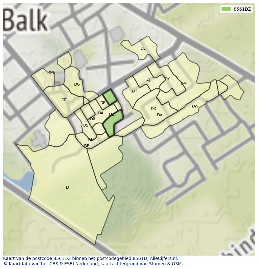 Afbeelding van het postcodegebied 8561 DZ op de kaart.