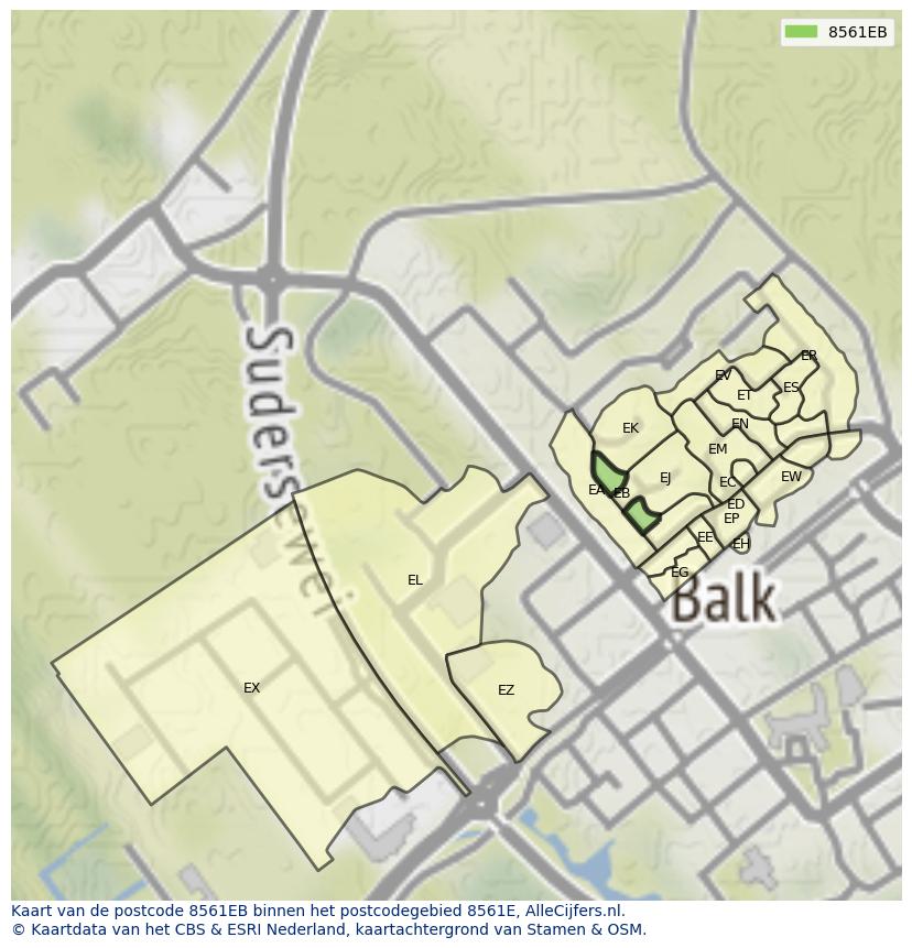 Afbeelding van het postcodegebied 8561 EB op de kaart.