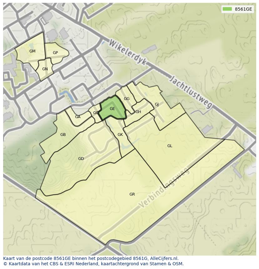 Afbeelding van het postcodegebied 8561 GE op de kaart.