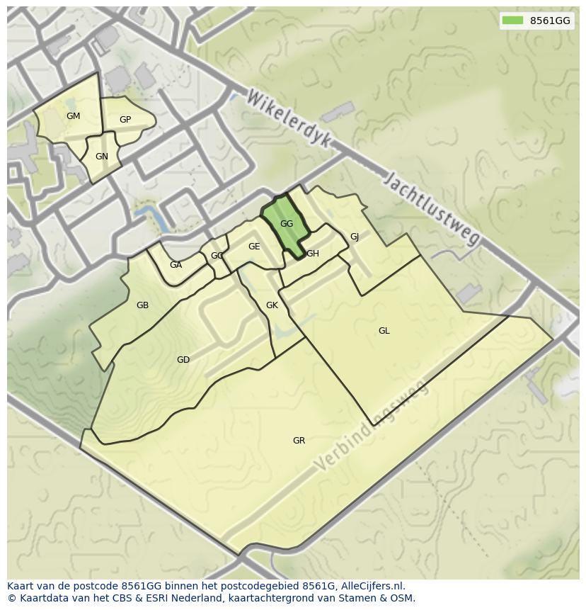 Afbeelding van het postcodegebied 8561 GG op de kaart.