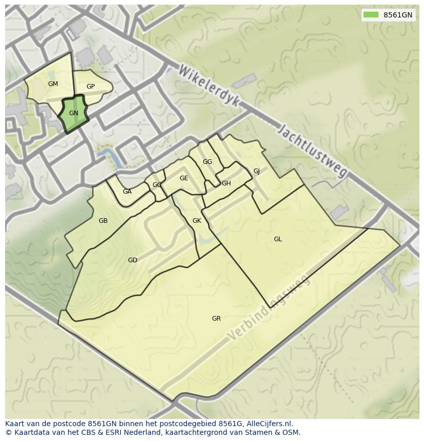 Afbeelding van het postcodegebied 8561 GN op de kaart.