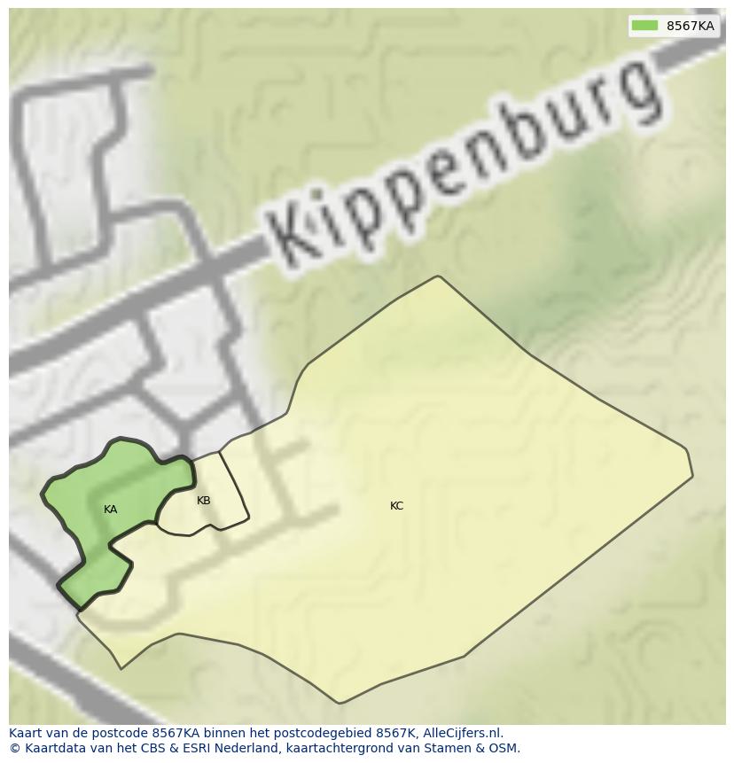 Afbeelding van het postcodegebied 8567 KA op de kaart.