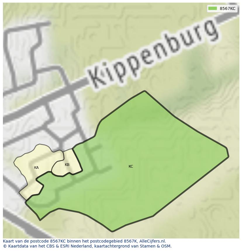 Afbeelding van het postcodegebied 8567 KC op de kaart.
