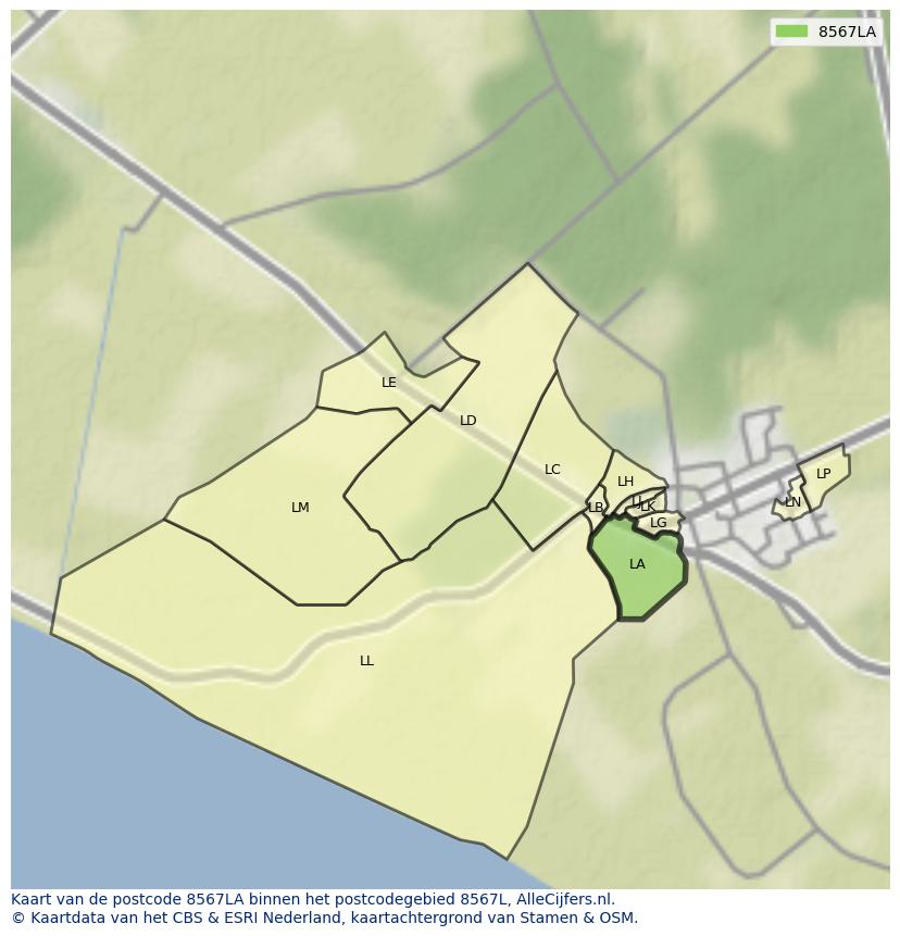 Afbeelding van het postcodegebied 8567 LA op de kaart.