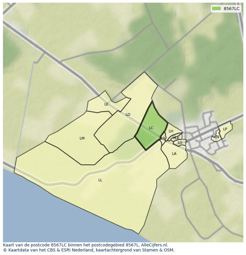 Afbeelding van het postcodegebied 8567 LC op de kaart.