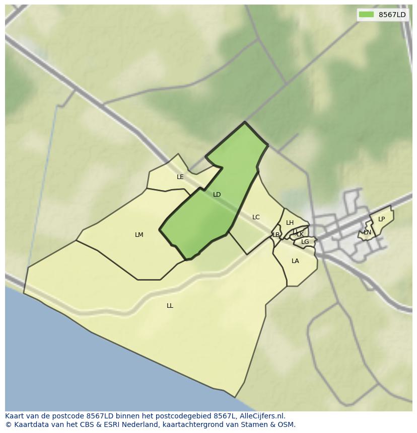 Afbeelding van het postcodegebied 8567 LD op de kaart.
