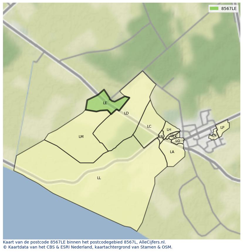 Afbeelding van het postcodegebied 8567 LE op de kaart.