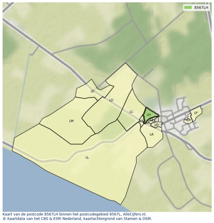 Afbeelding van het postcodegebied 8567 LH op de kaart.