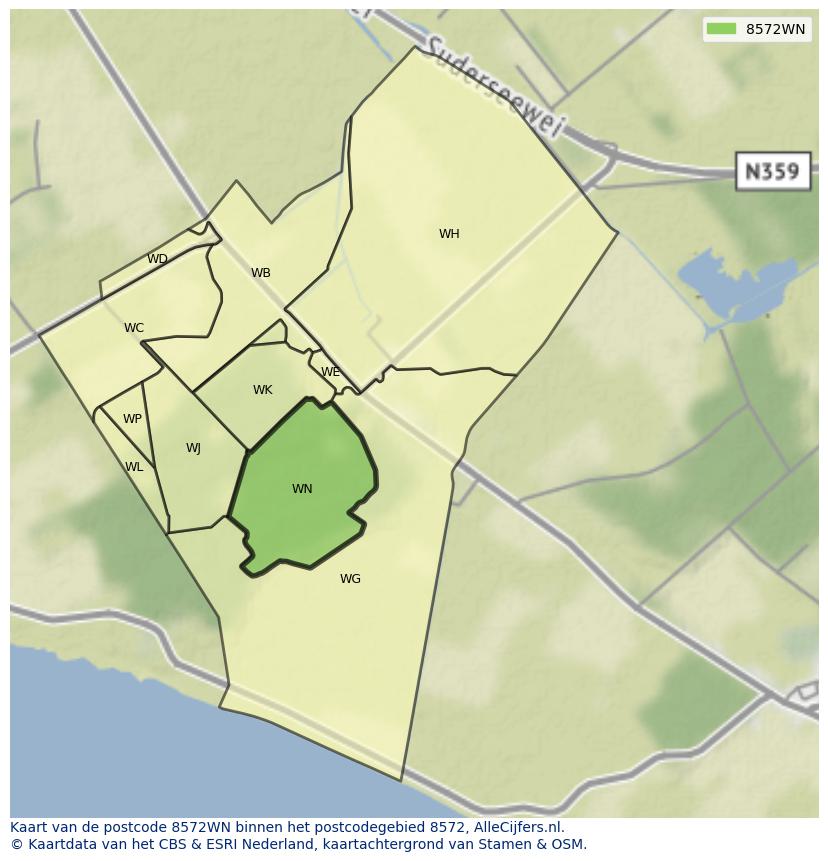 Afbeelding van het postcodegebied 8572 WN op de kaart.