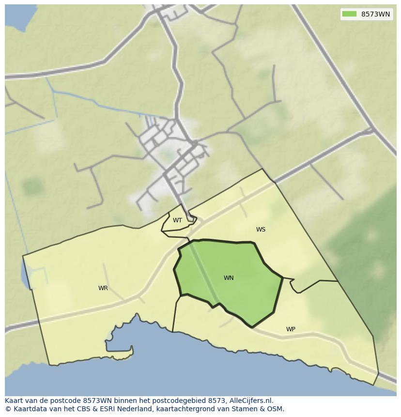 Afbeelding van het postcodegebied 8573 WN op de kaart.