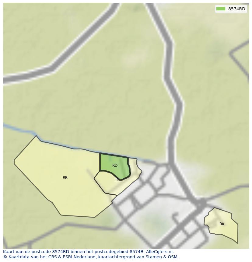 Afbeelding van het postcodegebied 8574 RD op de kaart.