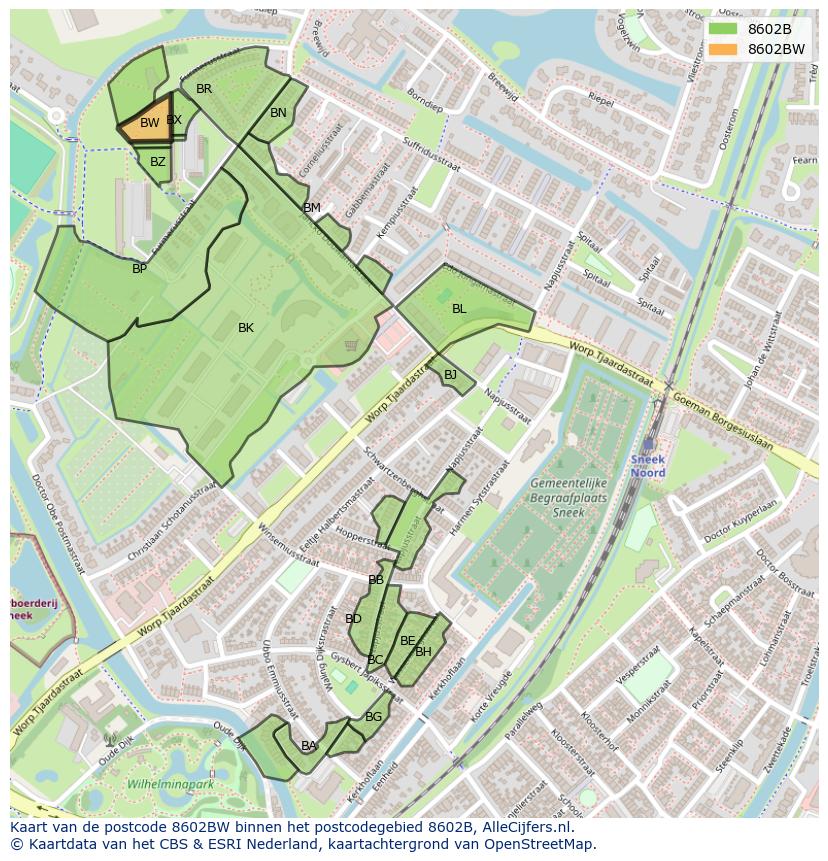Afbeelding van het postcodegebied 8602 BW op de kaart.