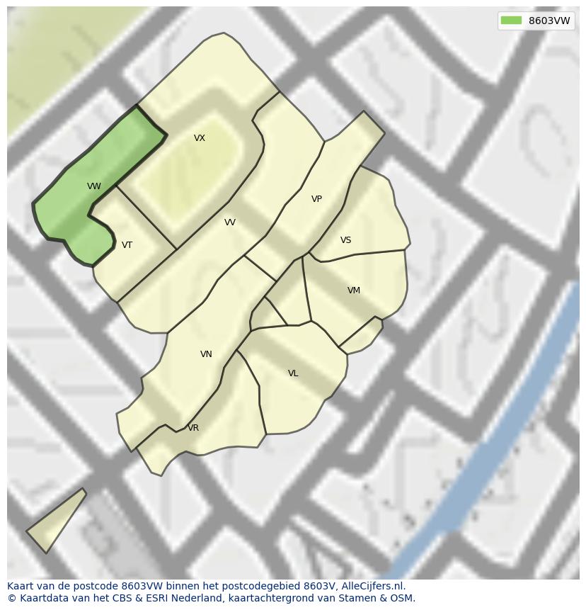 Afbeelding van het postcodegebied 8603 VW op de kaart.