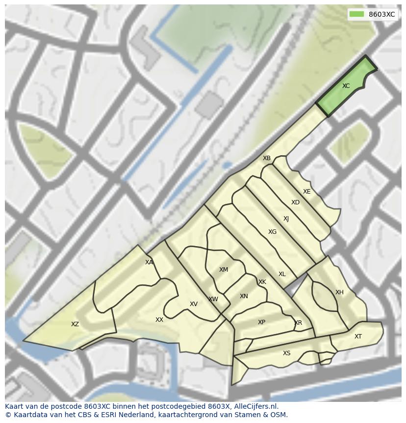 Afbeelding van het postcodegebied 8603 XC op de kaart.