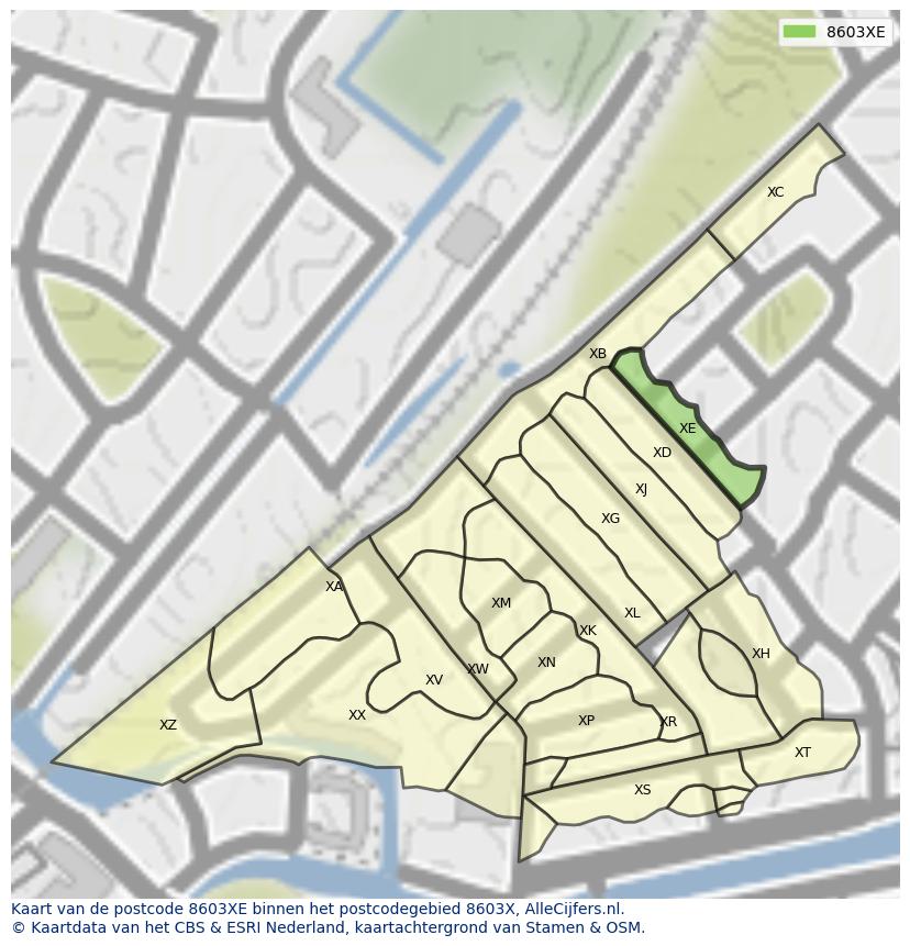 Afbeelding van het postcodegebied 8603 XE op de kaart.