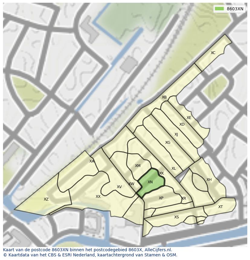 Afbeelding van het postcodegebied 8603 XN op de kaart.
