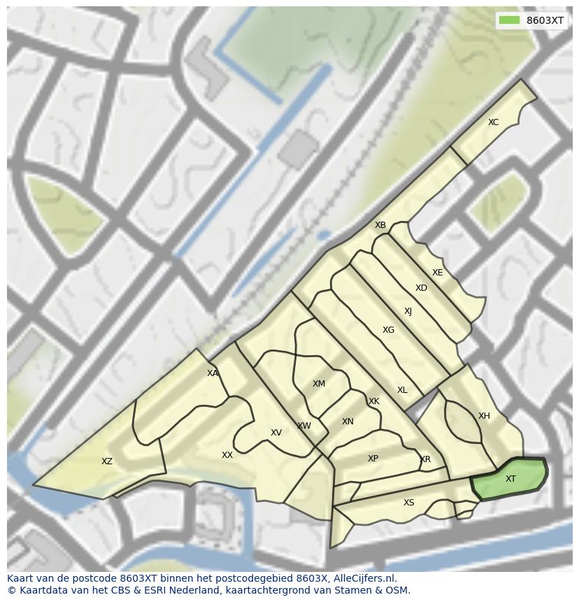 Afbeelding van het postcodegebied 8603 XT op de kaart.