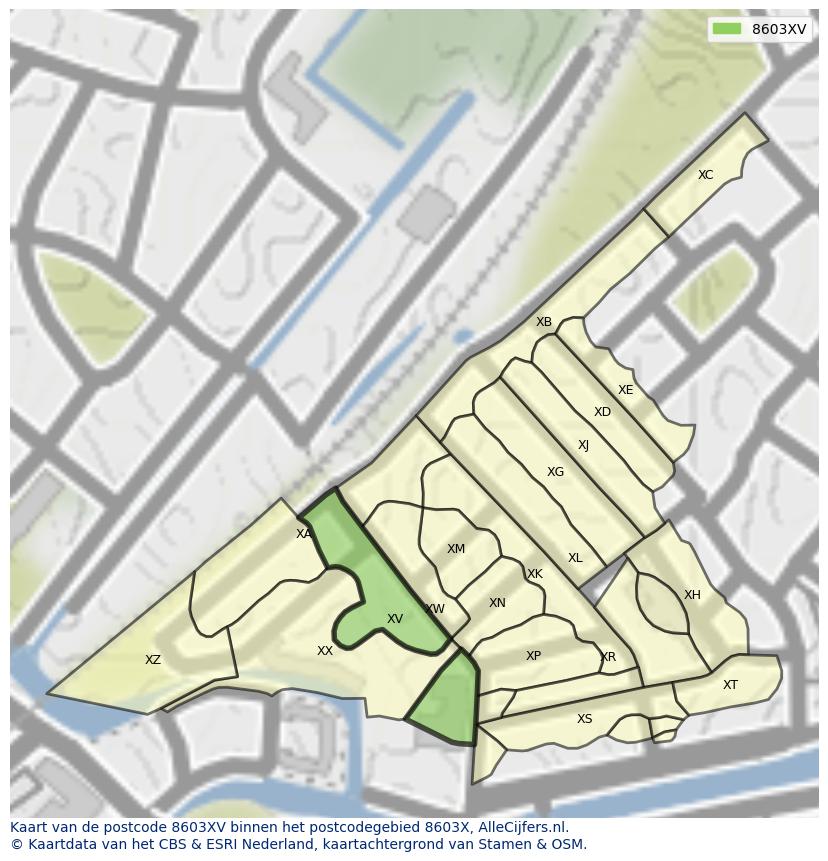 Afbeelding van het postcodegebied 8603 XV op de kaart.