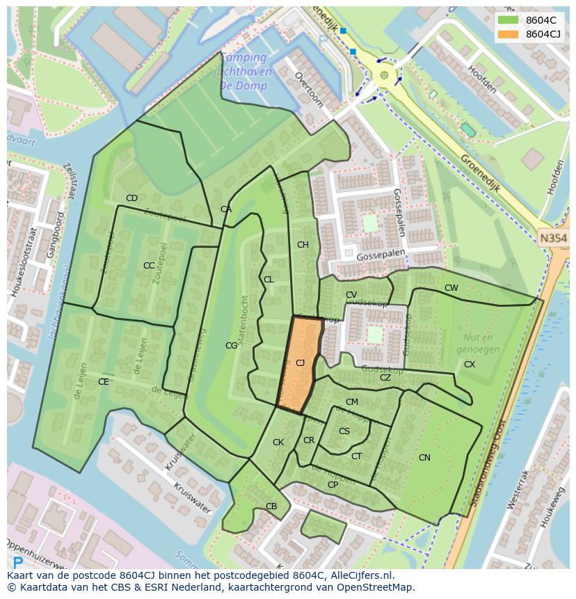 Afbeelding van het postcodegebied 8604 CJ op de kaart.