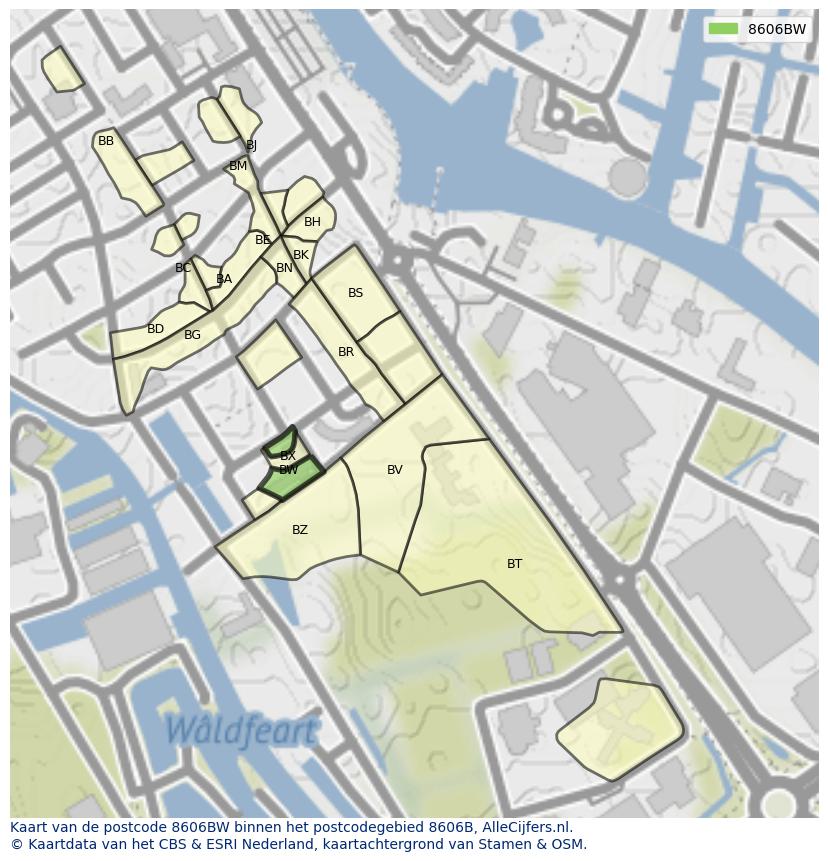 Afbeelding van het postcodegebied 8606 BW op de kaart.