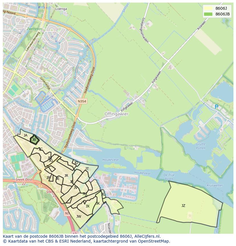 Afbeelding van het postcodegebied 8606 JB op de kaart.