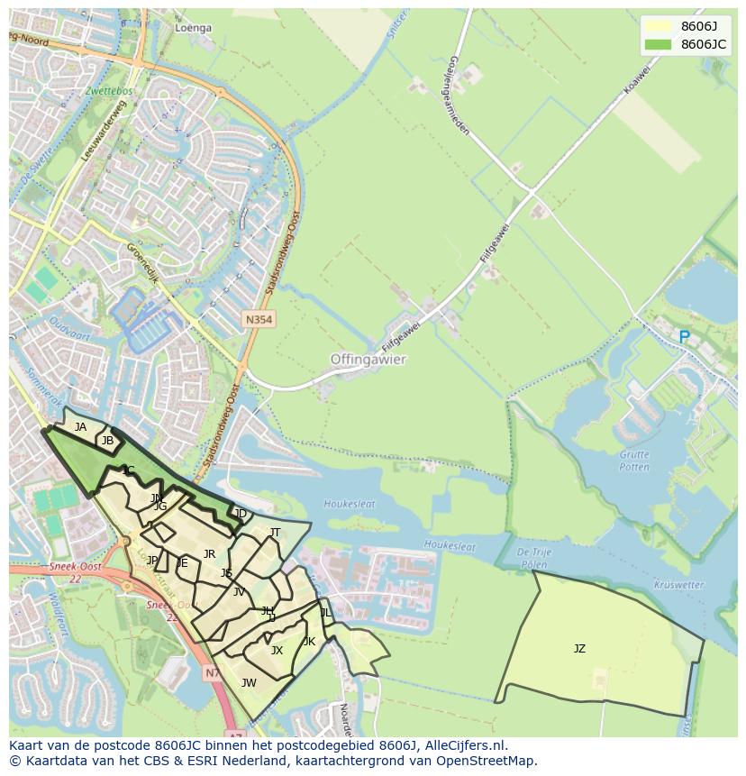 Afbeelding van het postcodegebied 8606 JC op de kaart.