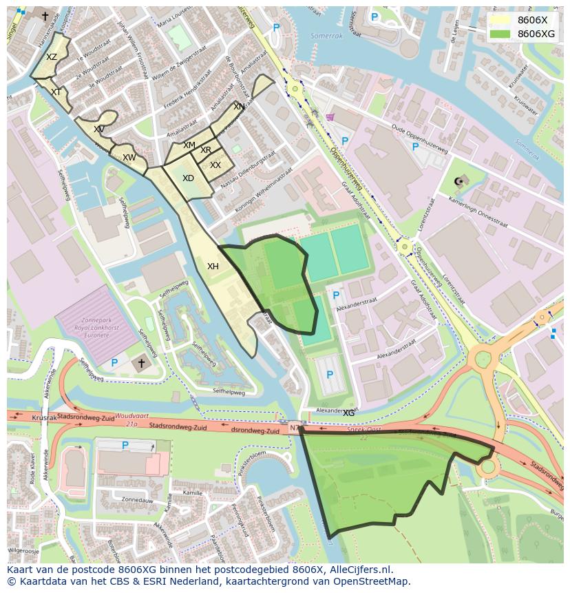 Afbeelding van het postcodegebied 8606 XG op de kaart.