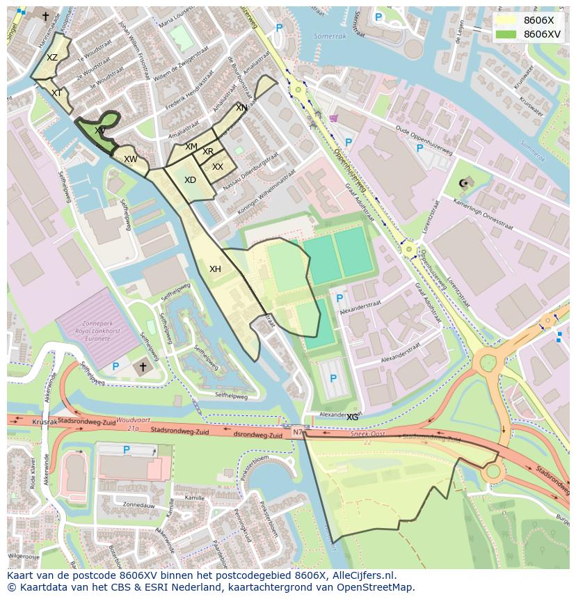 Afbeelding van het postcodegebied 8606 XV op de kaart.