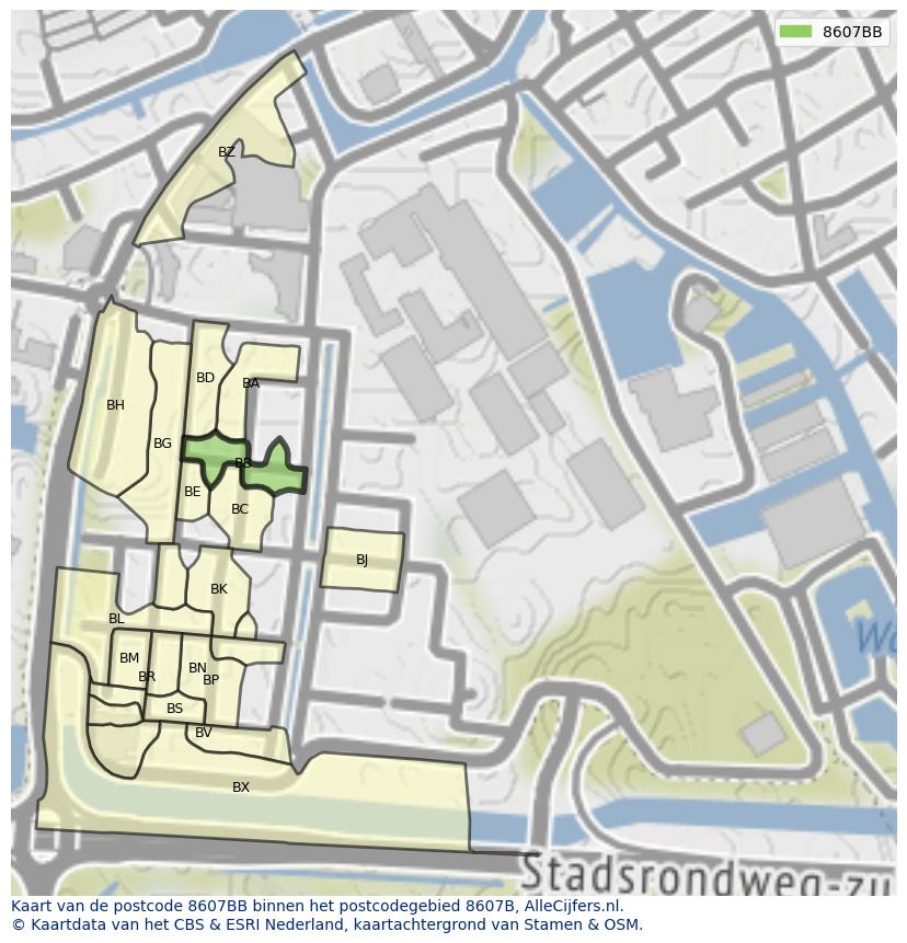 Afbeelding van het postcodegebied 8607 BB op de kaart.