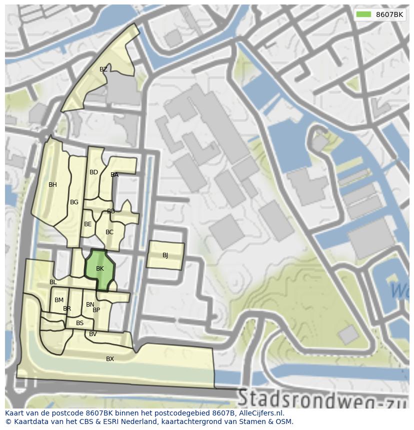 Afbeelding van het postcodegebied 8607 BK op de kaart.