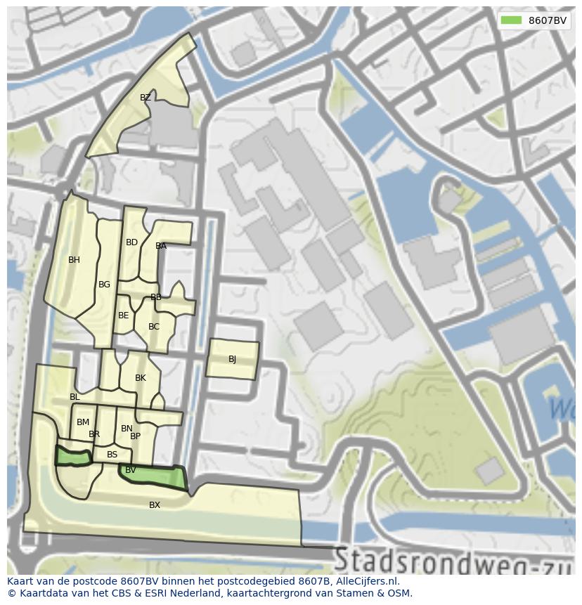 Afbeelding van het postcodegebied 8607 BV op de kaart.