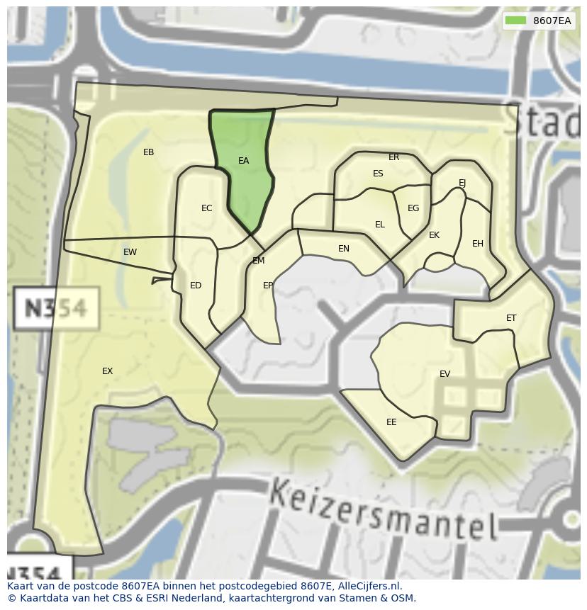 Afbeelding van het postcodegebied 8607 EA op de kaart.