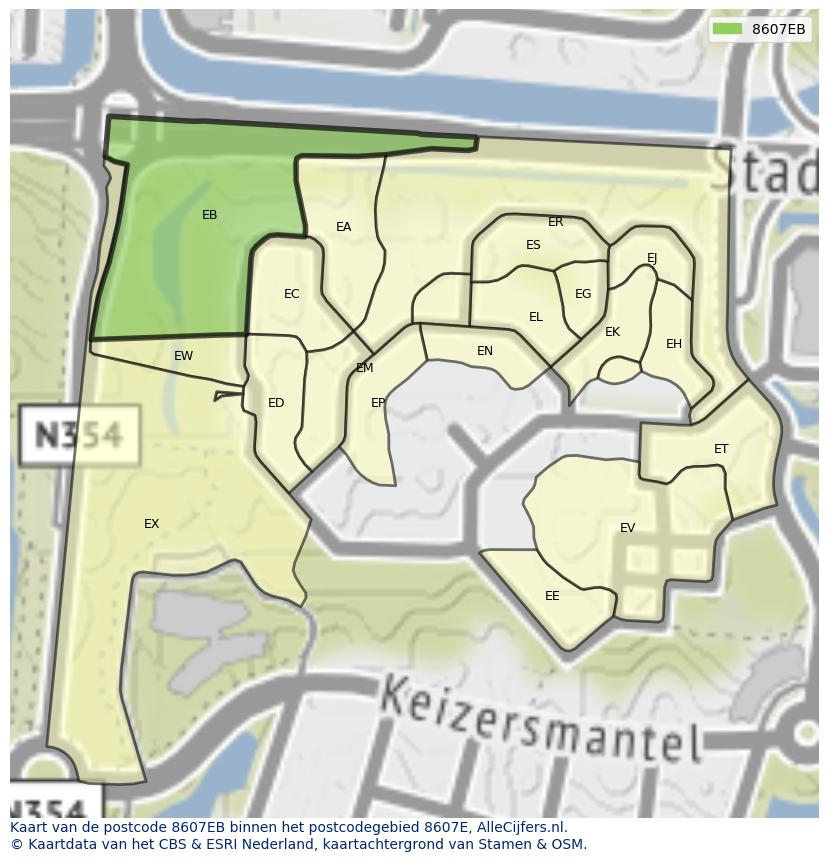 Afbeelding van het postcodegebied 8607 EB op de kaart.