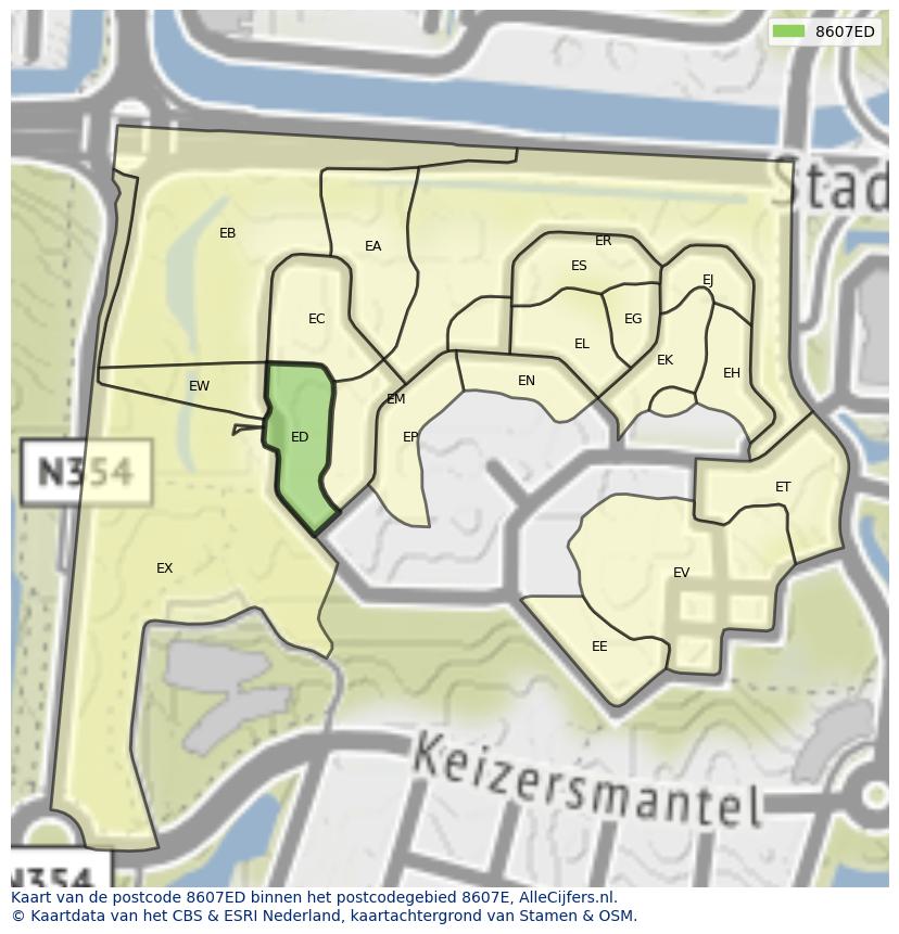 Afbeelding van het postcodegebied 8607 ED op de kaart.