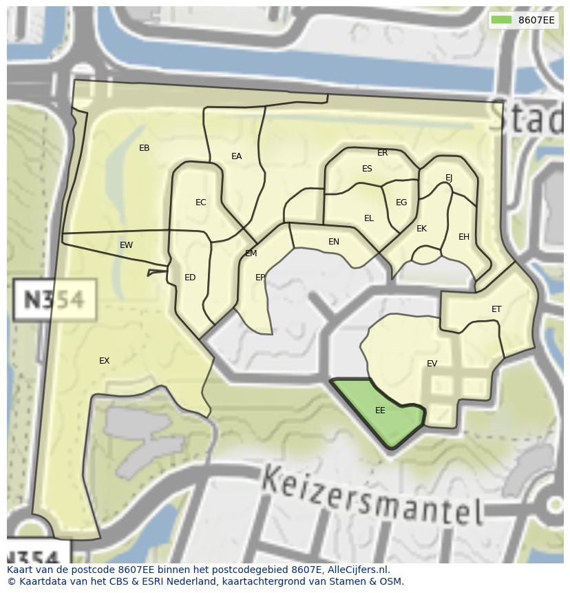 Afbeelding van het postcodegebied 8607 EE op de kaart.