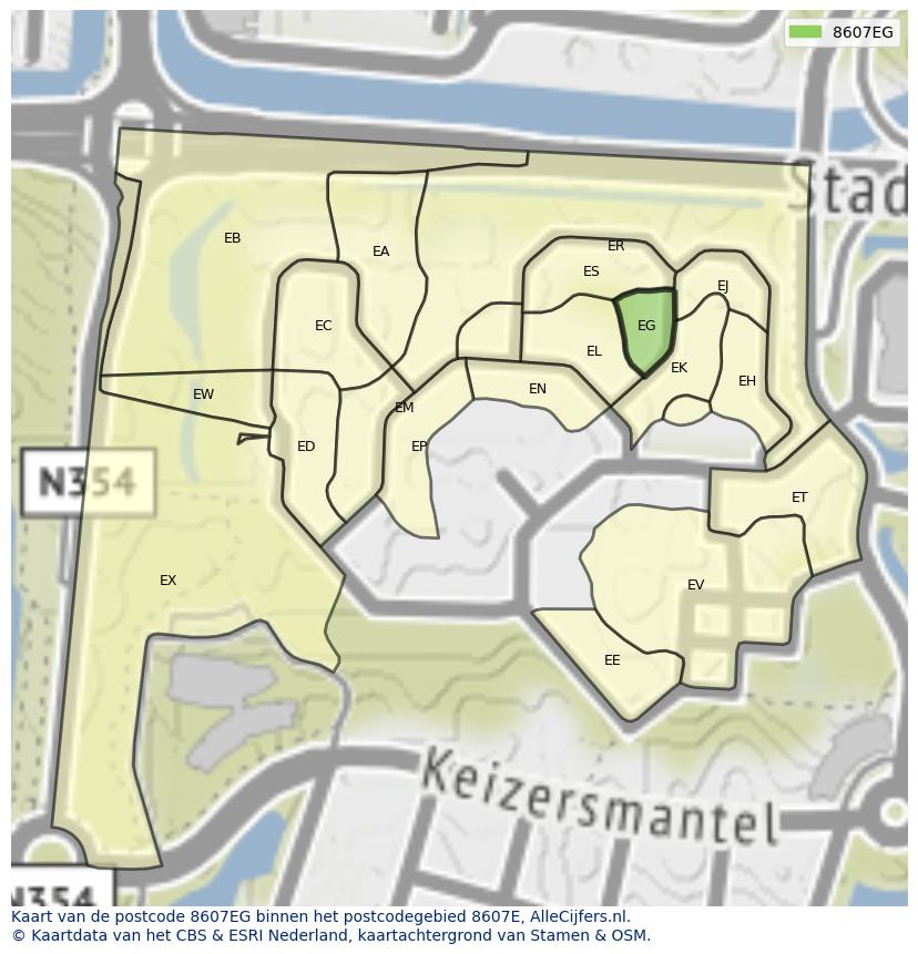 Afbeelding van het postcodegebied 8607 EG op de kaart.