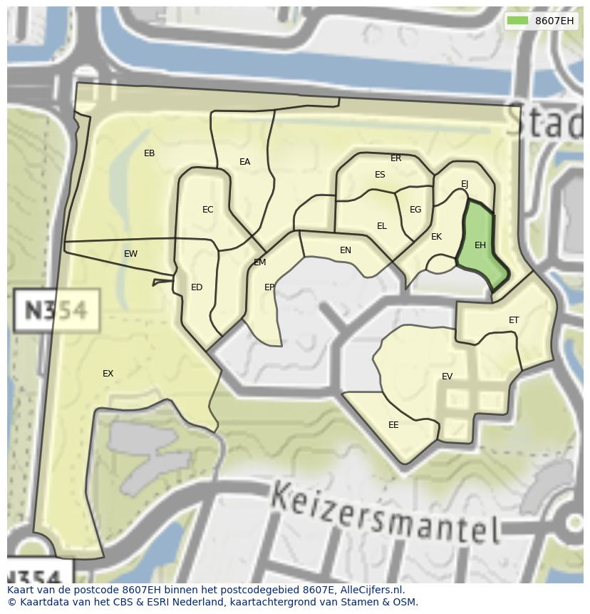 Afbeelding van het postcodegebied 8607 EH op de kaart.
